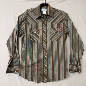 Wrangler Wrancher Men's Long Sleeve Pearl Snap Button Down‎ Size Medium